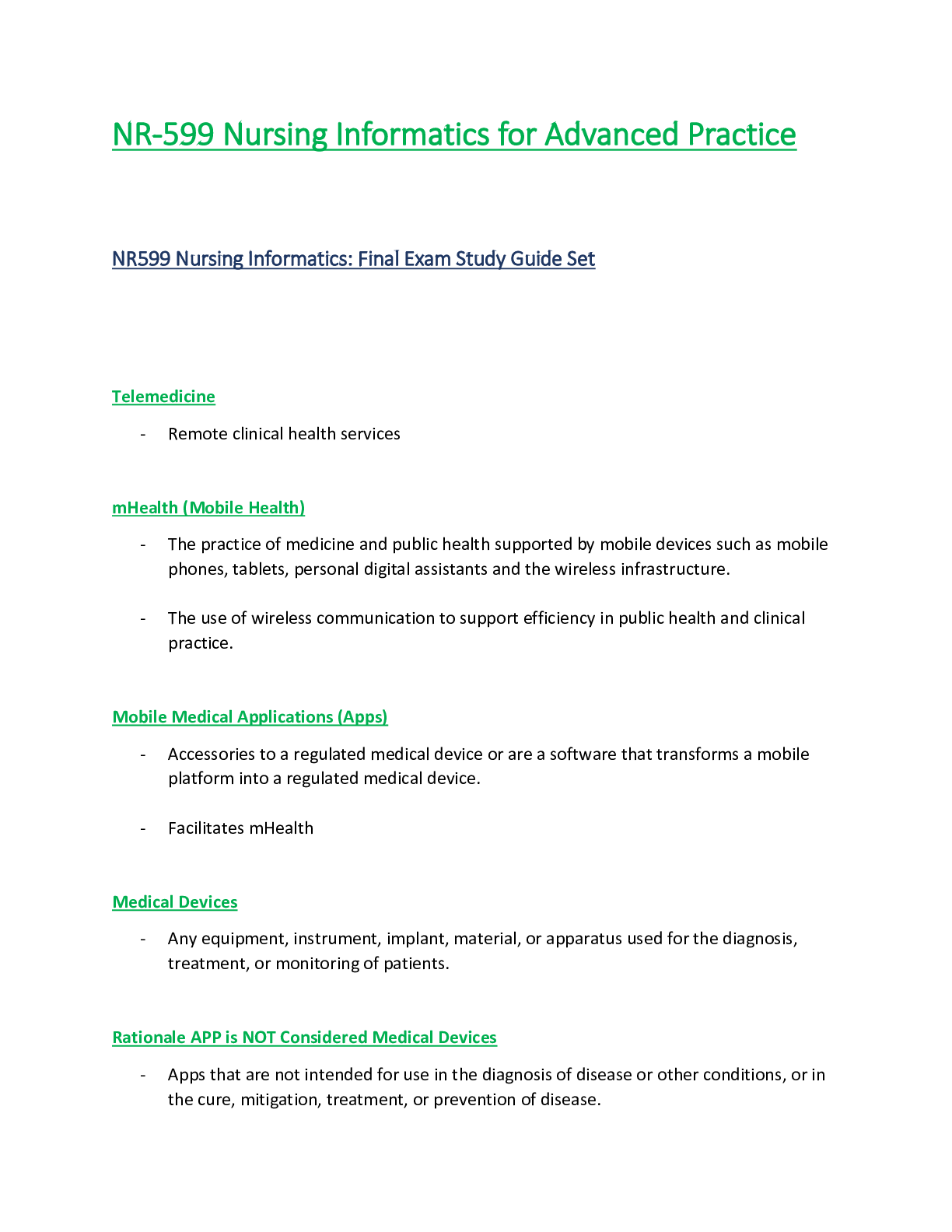 Preview of NR 599 / NR599 Final Exam Study Guide Set (Latest Update) Nursing Informatics for Advanced
